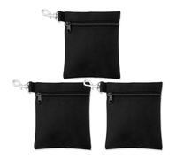 3uds Bolsa para Pelotas de Golf, Bolsa Tee Golf de 17x14cm Bolsa para Accesorios de Golf con Cremallera con Clip de Pinza de Langosta de Metal para Objetos de Valor y Accesorios de Golf(Negro)