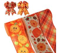 3uds Cintas con Alambre para Acción de Gracias, Cinta Decorativa de Otoño de 5,49m para Acción de Gracias Hacer Arcos de Corona Envolver Regalos Manualidades DIY