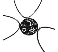 3uds Collares Amistad Trío, Collares Colgante Estrella Luna y Sol Grabados Collar Redondo a Juego con Rompecabezas de Mejores Amigos para Siempre Regalos Joyería para Mujeres (Negro)