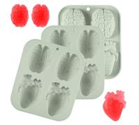 3uds Silicona 3D Molde de Corazón de Cerebro, Moldes de Silicona para Gelatina con Forma de Órganos Moldes de Halloween para Accesorios Fiesta Halloween Pudín Gelatina Postre Chocolate (Gris)