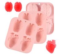 3uds Silicona 3D Molde de Corazón de Cerebro, Moldes de Silicona para Gelatina con Forma de Órganos Moldes de Halloween para Accesorios Fiesta Halloween Pudín Gelatina Postre Chocolate (Rosa)