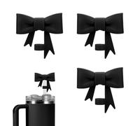 3uds Tapas de Pajita con Forma de Lazo, Compatibles con Vasos Stanley de 30 y 40oz de Silicona a Prueba de Polvo Cubierta de Pajitas para Vasos de 10mm Accesorios para Pajitas(Negro)