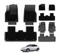 3W Alfombrilla de Coche para Tesla Model Y Juniper 2025-2026 (Compatible con Standard), Alfombrillas Thorex™ de Doble Capa con Moqueta, Juego Completo Todo Clima para 2 Filas, Negro