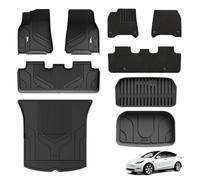 3W Juego Completo de Alfombrillas de Coche para Tesla Model Y 2020-2024, Incluye Superficie de Moqueta Delantera y Trasera, TPE Alfombrillas para Todo Tipo de Clima, Admite Perros, Accesorios