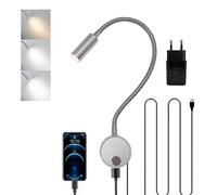 3W Luz de Lectura Pared, Aplique de Pared Táctil Regulable LED Interior con Puerto USB Lámpara de Cuello de Cisne Flexible 360°Iluminación de Cabecera para Dormitorio con Adaptador de Alimentación