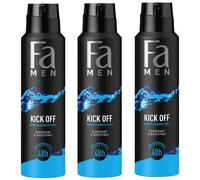 3x 150ml FA Kick Off Fragancia Refrescante Desodorante Y Bodyspray 48h 0% Alu