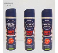 3x 150ml Nivea Men Dry Impact 72h Anti Transpirant Desodorante Spray Extra