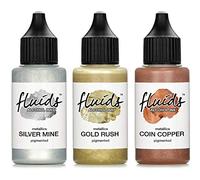 3x 30 ml Octopus Fluids Alcohol Ink Set Metallic GOLD RUSH, SILVER MINE, COIN COPPER, Tinta al alcohol para Fluid Art y Resin Art, resina epoxi