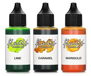 3x 30ml Octopus Fluids Alcohol Ink Set LIME, CARAMEL, MARIGOLD, Tinta al alcohol para Fluid Art y Resin Art, resina epoxi