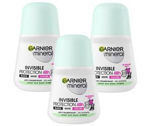 3x 50ml Garnier Mineral Invisible Protección 48h Black Blanco Colors Deo Roll On