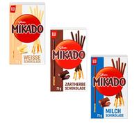 3x 75g LU Glico Mikado Palitos De Chocolate Amargo, Blanco Y Con Leche