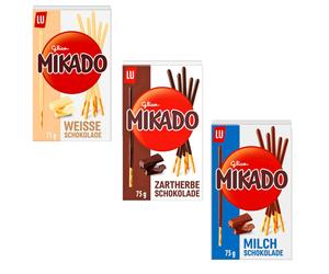 3x 75g LU Glico Mikado Palitos De Chocolate Amargo, Blanco Y Con Leche