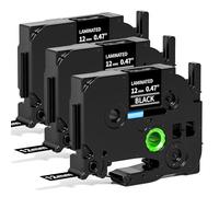 3X Aken Cintas Compatible con Brother P-Touch TZe-335 12mm 0,47 Negro sobre Blanco TZe335 AZe335 Cinta laminada para Brother P-touch H100lb H107B P300BT Cube