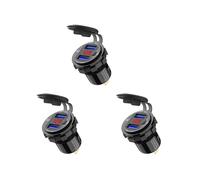 3X Cargador de Coche USB de Carga Rápida 3.0 Dual 12V, Enchufe de Aluminio con Botón de Interruptor Y Voltímetro Digital Rojo, Impermeable