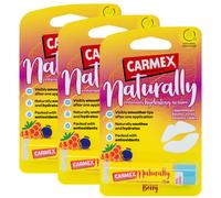 3X Carmex Naturalmente Baya Bálsamo Labial Natural Hidratante Adhesivo 4.25g