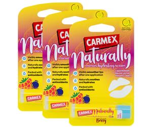 3X Carmex Naturalmente Baya Bálsamo Labial Natural Hidratante Adhesivo 4.25g