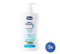 3x Chicco Baby 750 Ml Gel De Baño Protección Moments Blanco