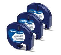 3x Cinta de Etiqueta Compatible con Dymo Letratag Etiquetas 12mm x 4m, Negro sobre Blanco, Compatible con Dymo Letra Tag White Plastic Cinta para LT-100H LT-100T LT-110T QX 50