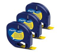 3x Cinta de etiquetas Compatible con Dymo Letratag Cintas 12 mm x 4 m, Compatible con Dymo Letratag Cinta de Plástico para 200B LT-100H LT-100T LT-100T XR XM, Negro sobre Amarillo