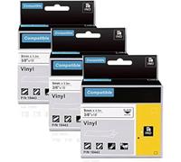 3x Compatible para Dymo Rhino 18443 9mm x 5,5m Industrial Cintas de Etiquetas Vinilo Autoadhesivas S0718580, Permanente Vinilo Etiqueta Compatible para Dymo 4200 5200 5000 6000, Negro sobre Blanco