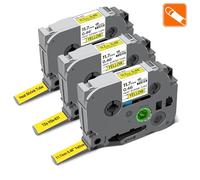 3x compatibles con Brother P-Touch HSE-631, HSE631, HS-631, HS631, 11,7 mm, negro sobre amarillo, cinta termorretráctil para etiquetas, para uso en PT-H110 PT-E300, E500, E550W, P750WVP