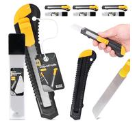 3x Cortador de Caja de Cuchillos Retráctil 18 mm Cuchilla de Alfombra Paquetes Cartón Cutter Hoja De Cuchillo Metálico Película Universal Con 33x Cuchilla