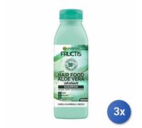 3x Garnier Champú para el Cabello Fructis Food Aloe Vera Hidratante, 350ML