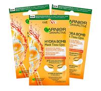 3x Garnier SkinActive Mascarilla Contorno de Ojos Anti-Fatiga con Zumo de Naranja y Ácido Hialurónico para Ojos Opacos y Cansados - 3 Envases de 1 Aplicación