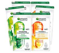 3x Garnier SkinActive Niacinamide Ampolla Detox Purificante de Mascarilla de Tela + 3x Garnier SkinActive Vitamina C Ampolla Anti Fatiga de Mascarilla de Tela