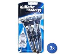 Gillette Mach3 - Cortadora de barba para hombre, afeitadora de mano libre, 3 cuchillas de afeitar de 3 cuchillas, fácil aclarado, excelente deslizamiento con gel lubricante, hasta 15 afeitados con 1