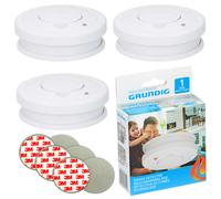 3x Grundig Detector de Humo 85DB Incl. 9V Batería + 3M Disco Adhesivo Set Fuego