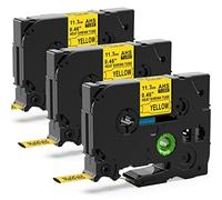 3x HSe-631 11.7mm Compatible con Brother P-touch Tubo Termorretráctil Cinta | MarkField HS HSe631 11.7mm Heat Shrink Tube Cinta, Negro sobre Amarillo Etiqueta, para Ptouch PT-E100 E110 E300/VP E550W H300