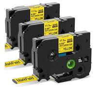 3x HSe-641 Compatible con Brother P-touch Tubo Termorretráctil 17.7mm Cinta | HS HSe641 17.7mm Heat Shrink Tube Cinta de etiqueta Negro sobre Amarillo, para Ptouch PT-E300/VP E500 E550W E800W H500 D400