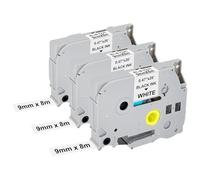 3X Kompatibel mit Brother P-Touch Bänder 9mm Weiß TZE 221 TZe-221 9mm x 8m, Kompatibel für Brother P Touch Schriftband TZ Tape 9mm 0.35 TZe221 für Ptouch H105 H100LB H107B 900 1000 1280