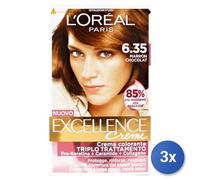 3x L’Oréal Paris Excellence Crema Coloración Marrón Chocolate 6.35