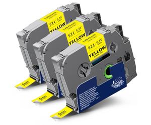 3x Labelwell Compatible Cinta de Etiquetas 9mm para Brother TZe-621 TZe621 TZ-621 Laminada Negra sobre Amarilla Cinta TZ Tape para Brother P-Touch PT-H105 H107B H110 H100LB D400 H500 1000 P710BT
