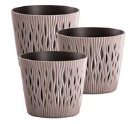 3x maceta redonda de plastico sandy round en color mocca 22,5 (largo) x 22,5 (ancho) x 19,2 (alto) cm