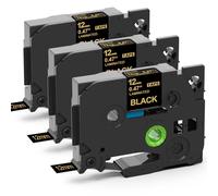 3x MarkField Compatible Cinta de etiquetas Reemplazo para Brother P-Touch TZ TZe-334 Oro sobre Negro 12mm x 8m para PT-H100LB H105 H107B H110 H200 H101TB P300BT Cube D200BW D210 D400
