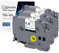 3x Msudoku TZe-221 Compatible con Brother TZe221 TZ-221 TZc221 Negro sobre Blanco Compatible para Brother P Touch H100 D400 1000 1010 H110 D210, 9mm x 8m