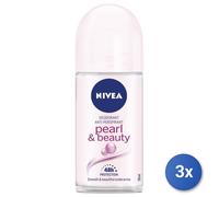 3X Nivea Pearl & Beauty Mujer Desodorante Roll-On 50 Ml 1 Pz