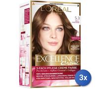 3X Paquete L’Oréal Paris Excellence Crema Castaño Claro Dorado 5.3