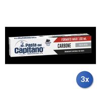 3X Pasta Capitano Dentífrico 100 Ml. Carbón Activo Negro Hecho En Italia
