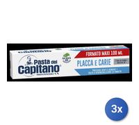 3X Pasta Capitano Dentífrico 100 Ml. Placa Y Caries Azul Hecho En Italia