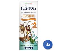 3X Pasta Capitano Dentífrico 75 ML. Junior 6+ Menta