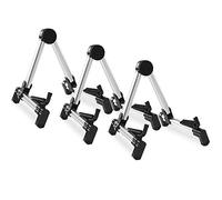 3x Rocktile GSF-2020S Soporte Universal Para Guitarras (apto para todas las guitarras, bajos y similares, de aluminio ligero y resistente, plegable, múltiples opciones de ajuste) Set Plata