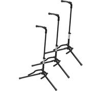 3x Soportes plegables Classic Cantabile GS-200F para guitarra clásica, eléctrica, bajo y banjo. Altura ajustable 57-75 cm, base 52x30 cm, cierre seguro de goma, color negro.
