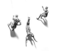 3X Trio Rappelling Large Antique Silver Climbing Hanging Ornaments Figures Set of 3 Climbing Men Sculpture Art Resin and Metal Bungee Jumping