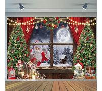 3x2.4m Telón de Fondo Navidad Árbol de Navidad Rústico Ventana de Madera Luna Noche Santa Claus Escena de Nieve Fotografía Fondo Familia Invierno Vacaciones Año Nuevo Fiesta Banner Decoraciones