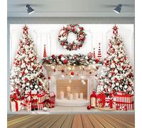 3x2m Telón de Fondo Navidad Foto Chimenea Blanco Rojo Navidad Árbol Fotografía Fondo Familia Niños Invierno Vacaciones Navidad Año Nuevo Fiesta Decoraciones Banner Photo Booth Props