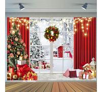 3x2m Telón de Fondo Navidad Ventana de Navidad Invierno Nieve Escena árbol de Navidad fotografía de Fondo Familia niños Retrato sesión de Fotos Vacaciones Navidad año Nuevo Fiesta Decoraciones